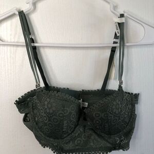 Aerie Womens Balconette Bra‎ Floral Lace Underwired Green Size 32B NWT